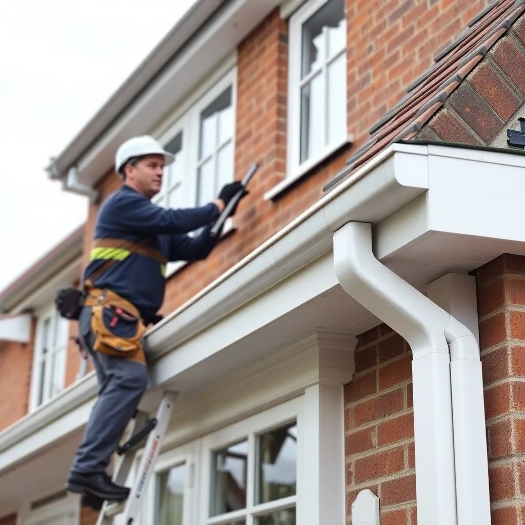 Professional gutter replacement service in Uxbridge showing new gutters being installed